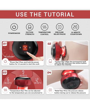 Electric Cupping Set with 12 Modes for Neck, Shoulder, and Back Massage - Red - Buy Online on SooperMarket.com