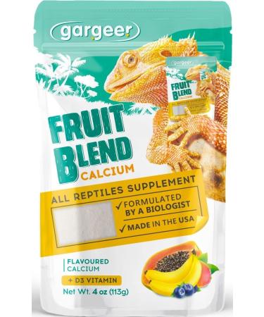 4oz All Reptile Calcium with Vitamin D3 Phosphorus-Free Ultrafine Powder. Pure dust Real Fruits Blend Flavored Ready to Use Supplement for Lizards & Amphibians. Made in The USA. Enjoy ! Fruit Blend Calcium + D3