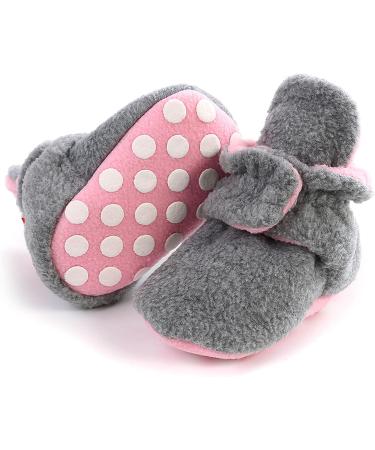 TMEOG Baby Booties Slippers | Infant First Walking Shoes | Winter Sock Crib Shoes for Boys Girls 0-18 Months | Light Grey Pink Furry | 6-12 Months - Buy Online on SooperMarket.com