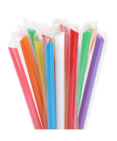 MYJIE 100 Pcs Jumbo Smoothie Straws Boba Straws Individually Wrapped Multi Colors Disposable Plastic Large Wide-mouthed Milkshake Bubble Tea Drinking Straw(0.43" Diameter and 9.45" long) 100Pcs
