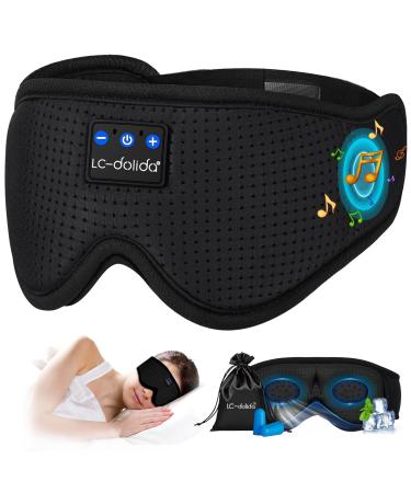 Upgraded Bluetooth 5.4 3D Sleep Mask Dual Sides Breathable Sleep Headphones up to 14-Hour Stand-by Bluetooth Eye Masks Wireless Earphones Eye Mask for Sleeping Cool Tech Gadget Travel Essentials Loup Pour Dormir Black