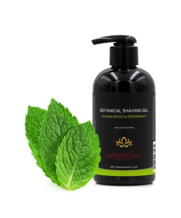 Botanical Shaving Gel Sandalwood & Peppermint 8oz All Natural Skin Care. For Smooth Gentle Shave.