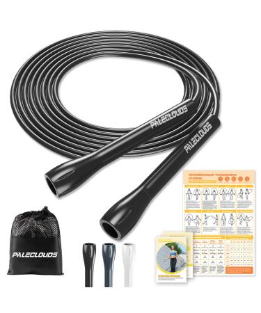 Springs rope adjustable for speed skipping pvc jump rope adult fitness for women men and children 3m light jump rope with training poster and ABS non -slip reached black