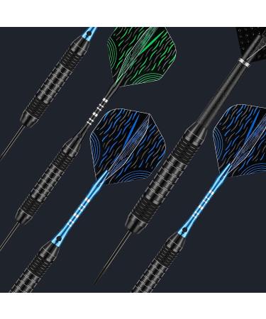 12 Pack Metal Tip Darts Set 22/24g for Dartboard - Premium Aluminum Shafts, Rubber O-rings, Nylon Shafts, Flights, Tool Kit - Black & Blue - Buy Online on SooperMarket.com
