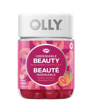OLLY Undeniable Beauty Gummy Supplement for women Grapefruit Glam with biotin keratin and vitamins C & E 30 day supply 60 gummies