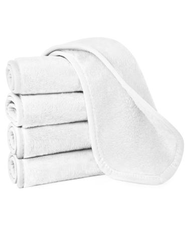 URAQT 5 Pack Face Cloths Make Up Remover Microfibre Face Wipes for Reusable Makeup Remover Cloth Washable Ultra Soft Facial Cleansing Wipe Cloths (White) 5 Pcs-White