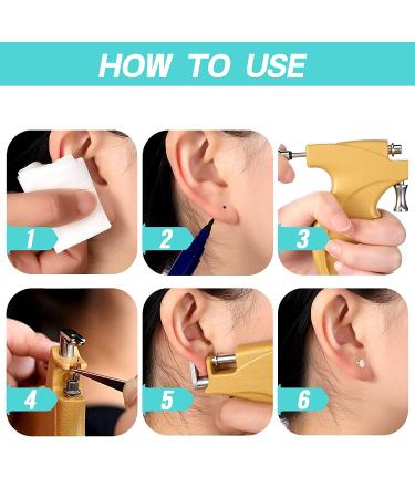 Professional Ear Piercing Gun Kit with Hypoallergenic Surgical Studs - Stainless Steel Body & Nose Earrings Piercing Machine - Reusable Set in Yellow - Buy Online on SooperMarket.com