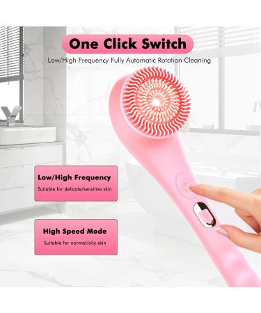 SUUWEE Electric Silicone Body Brush Set with 3 Heads | USB Rechargeable Shower Scrubber for Deep Cleaning | Long Handle for Women Men | Pink - Buy Online on SooperMarket.com
