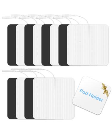 Extra Large Tens Unit Replacement Pads 4'' x 4 (12 Pcs) with Pad Holder Reusable and Self-Stick Electrodes TENS Pads Compatible with AUVON TENS 7000 EMS Machine (Latex-Free and NonIrritating)