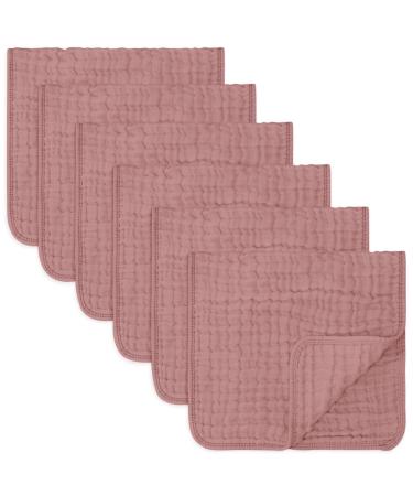 Comfy Cubs Muslin spitting towels 6 set large 100% cotton hand washcloth 6 layers extra absorbent and soft (mauve 6-pack) mauve pack of 6