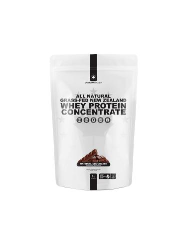 Canadian Protein Grass-Fed New Zealand Whey Concentrate with Stevia 24g of Protein | 1 kg of Natural Original Chocolate Flavoured Low Carb Workout Recovery Drink | Undenatured Whey Protein Shake
