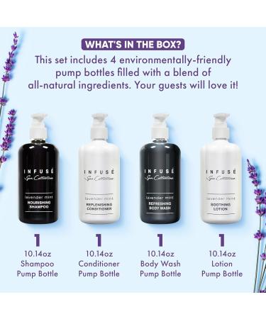 Infuse Lavender Mint Spa Collection Set | 10.14 oz Shampoo Conditioner Hand/Body Wash & Lotion - Luxury Amenities for Hotels & Home - Buy Online on SooperMarket.com