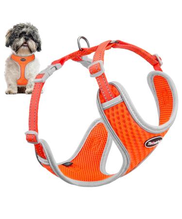 ThinkPet Reflective Breathable Soft Air Mesh No Pull Puppy Choke Free Over Head Vest Ventilation Harness Leash Set for Puppy Small Medium Dogs (Harness Leash Set Neon Orange S) S Harness Leash Set Orange