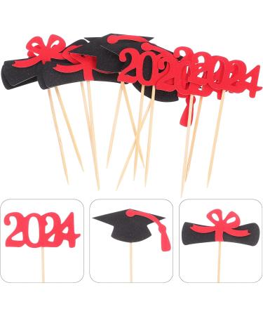 HOLIDYOYO 12pcs 2024 Graduation Season Cake Insert Graduation Cake Toppers Graduation Party Decorations Top Hat Party Supplies Grad Party Cupcake Topper Paper Cup Dessert Props Red - Buy Online on SooperMarket.com