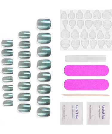 Short Holographic Blue False Nails - 24PC Press On Nails with Glue Stickers | Elegant Touch for Women - Perfect for Party or Daily Wear (JP1314) - Buy Online on SooperMarket.com