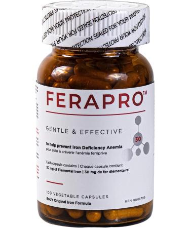 FERAPRO 30MG 100 CAPS | Vegan Iron Supplement | With Vitamin C 175mg Methylcobalamin 1000mcg 5-MTHF 80mcg and Glycine 100mg - Buy Online on SooperMarket.com