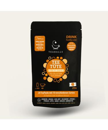 TEABALLS - Tea Tasting Bag Black Selection - Test our tea varieties to dissolve in cold or hot water. 10 varieties up to 5 litres of tea iced tea or lemonade