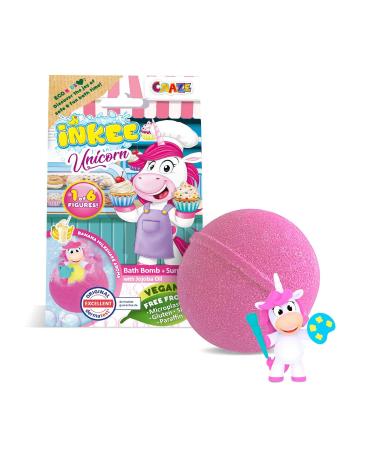 Inkee Unicorn Professions |Bathing bomb children with a surprise - 1 of 6 different unicorns for collecting - bathing ball 100g with banana -milk aroma and jojoba oil pink or green 1x unicorn profession profession