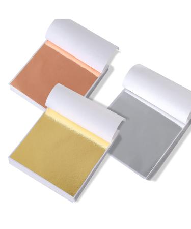 DECONICER 300pcs Imitaion Gold Leaf Sheets for Resin.3 Multi-Color Gold Foil Sheets (Gold,Silver,Rose Gold) are Suitable for Art,Crafts,Resin,Painting,Furniture,Decoration.3.153.35 inches. 3COLOUR