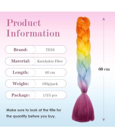 Tess Braids Extensions - Jumbo Kanekalon 60 cm Ombre Hair Braids (5 Pack) - Blue Orange Red - Perfect for Box Braids & Hair Extensions - Buy Online on SooperMarket.com