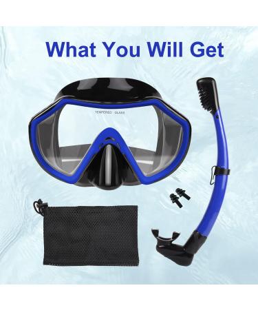 Piyazi Adult Snorkeling Gear Set | 180 Panoramic Mask | Dry Top Snorkel | Anti-Fog | Wide View | Scuba Diving Package with Travel Bag | Blue - Buy Online on SooperMarket.com