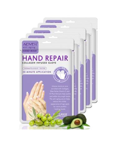 P-beauty hand mask 5 pairs of lavender |Moisture gloves |Collagen and vitamin -rich hand mask for cracked dry rough hands |Hand cream & care cream |Anti-aging |Peeling mask