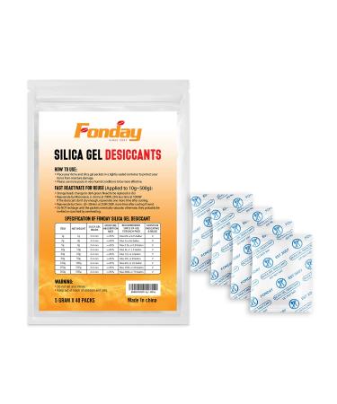 5 gram 40 packets Fonday Food Grade Silica Gel Pack Desiccant - Moisture Absorber Desiccant Packet Dehumidifi Pack 5 Gram 40 Packets 40