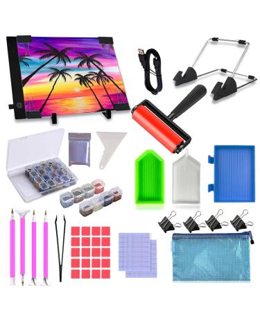 LIRUNQIU 59 Pcs Diamond Painting A4 LED Light Pad Kit 5D Diamond Painting Accessories Tool Kit Full Drill for Adults and Kids Supplies Includes Storage Case Pens Stand Pad Board and More A4 Led pad