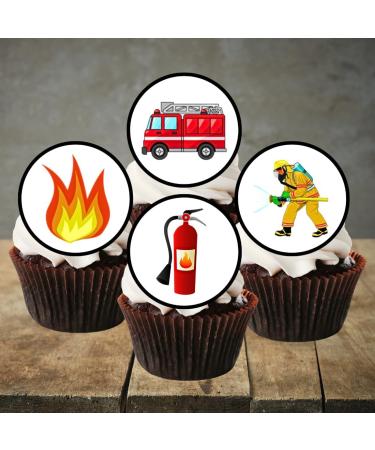 PRECUT Fire Engine Cupcake Toppers Fire Service Edible Cake Decorations Edible Fireman Decorations Fire Engine Cupcake Toppers Fire Cake Toppers (Pack of 24) - Buy Online on SooperMarket.com