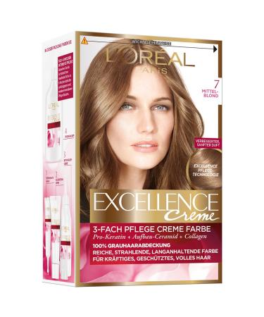 L'Or al Paris Permanent hair color 100 percent gray-hair cover hair dyet with coloring shampoo and 3-way care cream color Excellence cr me 7 medium blonde