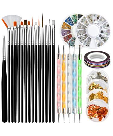 Yagoyan Nail Art Brushes Set, Acrylic Nail Brush for Nail Art with Dotting Tools, Crystal Nail Rhinestones, Nail Striping Tape, Nail Foils Stickers, Nail Design Kit