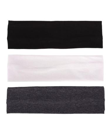 Mapofbeauty 3 Pack Yoga Headbands - Stretchy Cotton Hair Wraps for Sports & Exercise (Black White Dark Gray) - Buy Online on SooperMarket.com