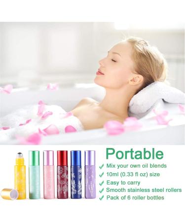 Alledomain 6Pcs 10ml Essential Oil Roller Bottles Refillable Empty Colorful Printed Frosted Glass Roll on Bottles Clear Roll Bottles with Stainless Steel Roller Balls Include 1 Dropper & Opener - Buy Online on SooperMarket.com