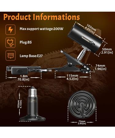 Bonlux 100W Reptile Heat Lamp with Adjustable Holder | E27 Basking Lamp for Terrarium | Infrared Heat Bulb for Lizards, Tortoise, Snake, Chicken, Puppies - Buy Online on SooperMarket.com