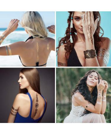 Terra Tattoos Gold Silver Metallic Temporary Tats - 75+ Boho Henna Designs - Waterproof, Non-Toxic, Long-Lasting - Ideal for Beach, Festivals & More! - Buy Online on SooperMarket.com
