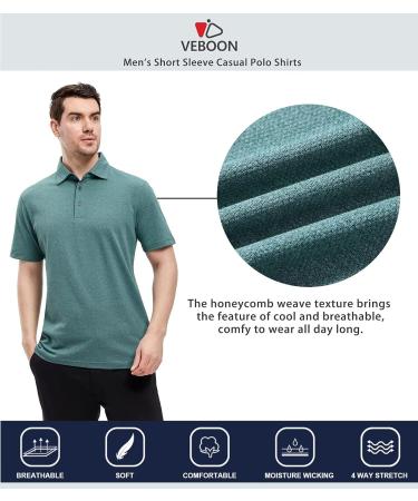VEBOON Men's Short Sleeve Polo Shirt - Pine Green Heather, Large - Buy Online on SooperMarket.com