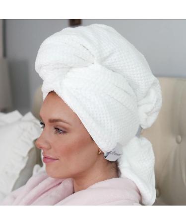 Leporem Extra Large Microfiber Hair Towel - Super Absorbent & Fast Drying - Dual Elastic Straps - Ideal for Thick Long & Curly Hair - White - Buy Online on SooperMarket.com