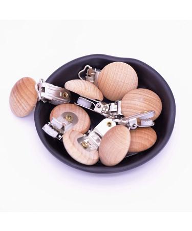 Sutoyuen 10Pcs 30mm (1.18) Natural Wood Pacifier Holder Round Beech Metal Teether Wooden Teething Beads Suspender Clips DIY Pacifier Accessories - Buy Online on SooperMarket.com