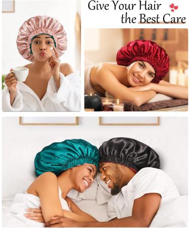 Mikimini X-Large Satin Bonnet for Sleeping - Black+Silver Reversible Double Layer Hair Cap - Soft Stretchy Hair Care Bonnet for Women - Buy Online on SooperMarket.com