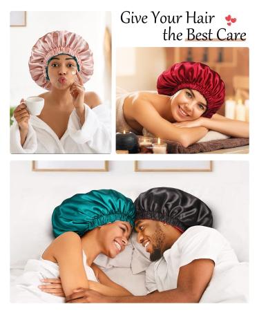 Mikimini Black Satin Bonnet for Curly Hair | Silk Sleep Cap for Women and Men | Reversible Double Layer X-Large Night Cap | Soft Stretchy Hair Care Bonnet (Black+Red) - Buy Online on SooperMarket.com