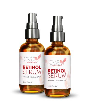Retinol Serum by Eva Naturals - 2.5% Retinol Serum for Face with Hyaluronic Acid, Vitamin E & Organic Aloe - Retinol Face Serum that Reduce Wrinkles, Fine Lines & Dark Spots - Anti Aging Serum, 2 Pack 2 Fl Oz (Pack of 2)