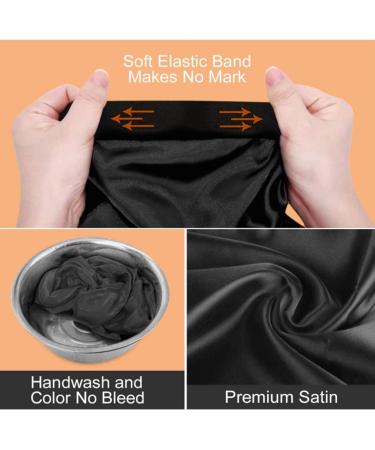 Firtink 3 Pcs Long Satin Bonnet Sleep Cap Set for Natural Hair - Black, Navy, Purple - Wide Elastic Band for Women - Extra Large Silk Bonnet for Night Sleep - Buy Online on SooperMarket.com