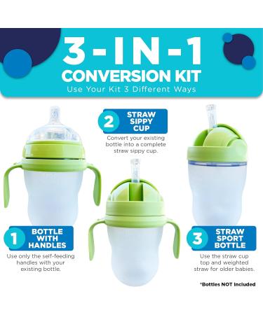 3-in-1 Weighted Straw Sippy Cup Conversion Kit for Comotomo Bottles | 2 Pack Green | Compatible with 5 & 8 oz Bottles | Versatile Extended Use | Comotomo Straw Cup Converter - Buy Online on SooperMarket.com