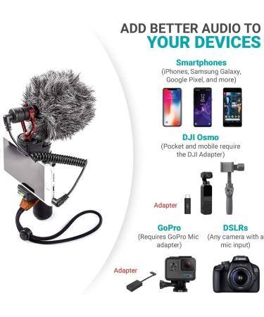 Movo VXR10 Universal Video Microphone with Lightning Dongle Adapter - Shock Mount, Deadcat Windscreen, Case - iPhone 14, 13, 12, 11, XS, XR, X, Pro Max & More - Buy Online on SooperMarket.com