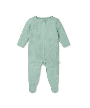MORI Baby Boys and Girls Ribbed Zip Up Sleepsuit - Organic Cotton and Bamboo Unisex Footed Pyjama - Comfortable Toddler Nightwear 18-24 Months Ribbed Mint