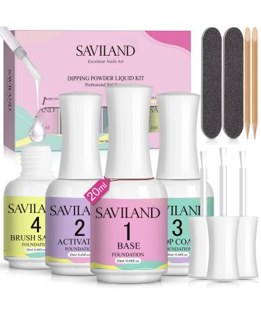 Saviland 20ml Dip Powder Liquid Set - 11pcs Large Capacity Dip Powder Base Activator and Top Coat Brush Saver for Dip Powder Nail Kit, No Need Curing, Best Gift for Nail Salon and Nail Beginners A- 4 PCS Dip Powder Liquid Set