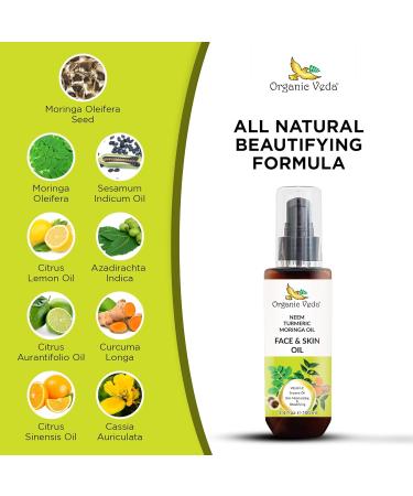 Organic Veda Moringa Face Oil with Neem & Turmeric - 100% Pure Cold Pressed Moisturizer for Face Hair & Skin | Natural Glow Oil - 3.4 oz - Buy Online on SooperMarket.com