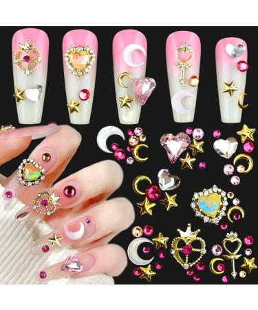 Dornail 3D Nail Charms for Acrylic Nails Crystal Heart Nail Rhinestones Star Moon Alloy Nail Art Charms Colorful Nail Gems Nail Decorations for Nail Art Rhinestones for Nails Supply (Style 1)