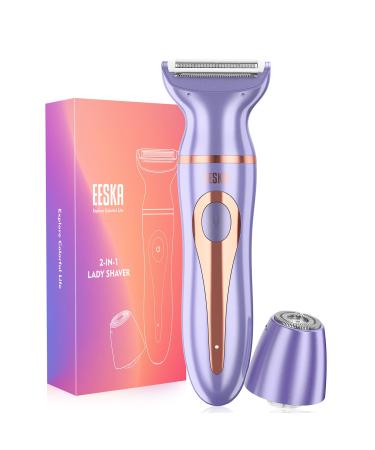 2-in-1 Electric Razor for Women, EESKA Electric Shaver for Women Cordless for Women Face, Legs and Underarm, Portable Bikini Trimmer IPX7 Waterproof Wet and Dry Hair Removal, Type-C USB Recharge… Purple