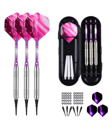 sanfeng Darts Plastic Tip Set - 18g Soft Tip Darts - Nickel Plated Silver Dart Barrel 16 Grams + 50 Anti-Loose O-Rings + 6 Shaft (Aluminum/Nylon 45mm) + 6 Flights + Extra 50 Soft Tips Electronic Dart Purple-DARTA